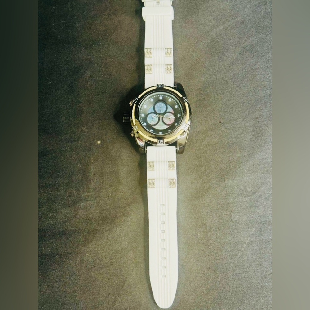 White Strap Sport Watch with Black & Gold Case - Picture 2 of 12